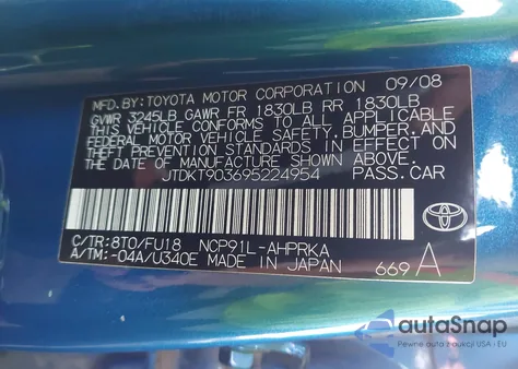 2009 Toyota Yaris z USA, uszkodzony, nr VIN JTDKT903695224954